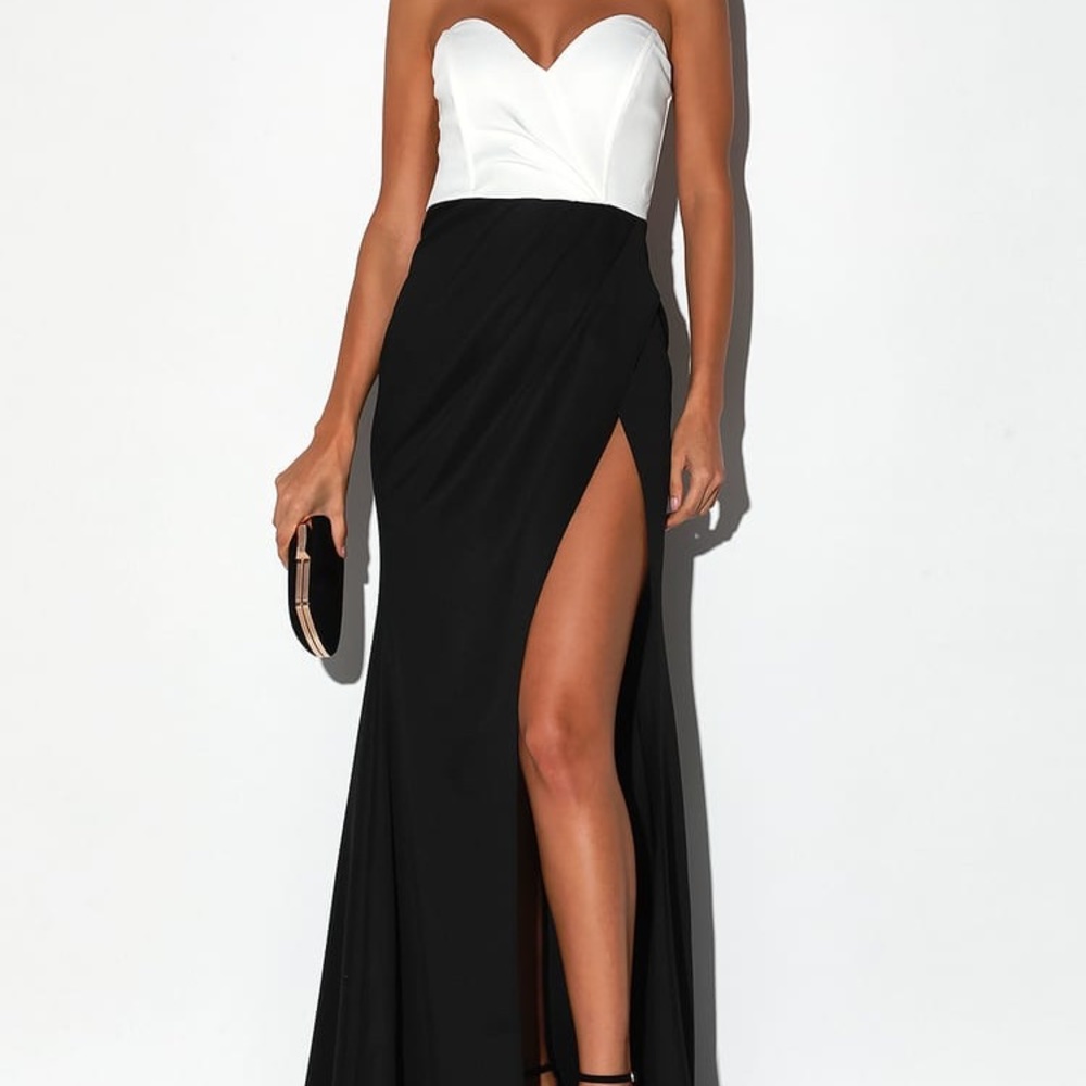 Lulus Spotlight Black & White Strapless Maxi Dress